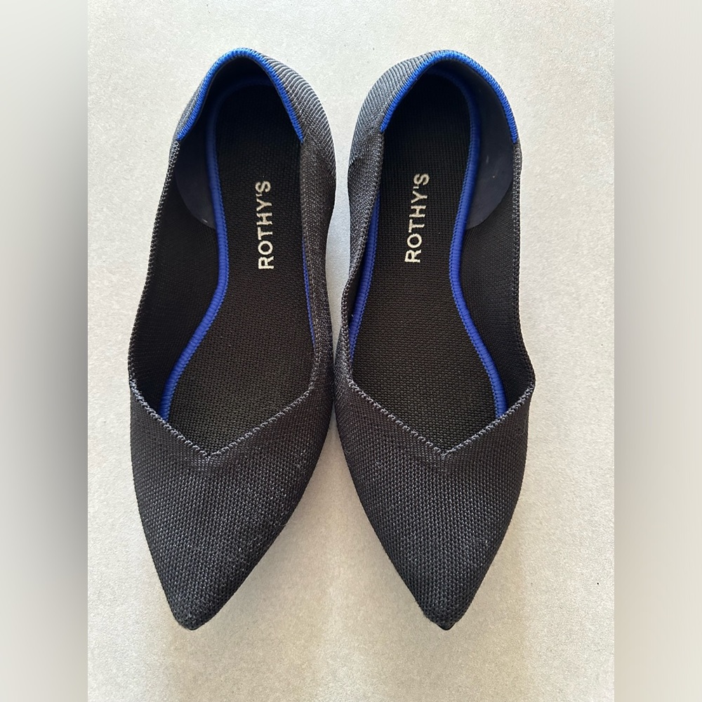 Rothy's Solid Black The Point Pointed Toe Slip On Ballet Flats Shoes Size 9.5